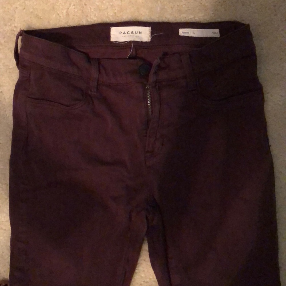 Pacsun Maroon High Waisted Ripped jeans